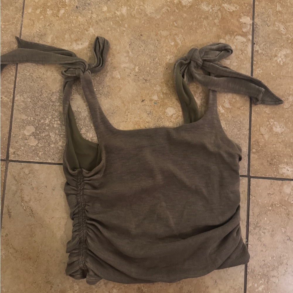 Free People Olive Tank Top with Tie Straps